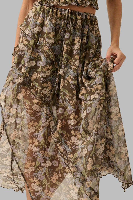 Asymmetrical Tiered Ruffle Chiffon Midi Skirt