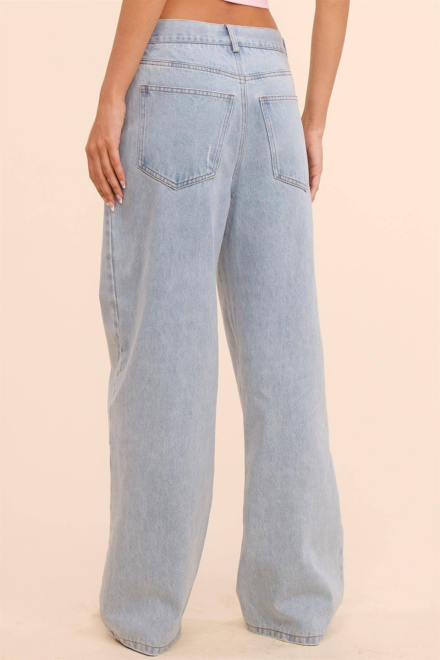 Waist String Detail Lightwash Straight Denim Pants