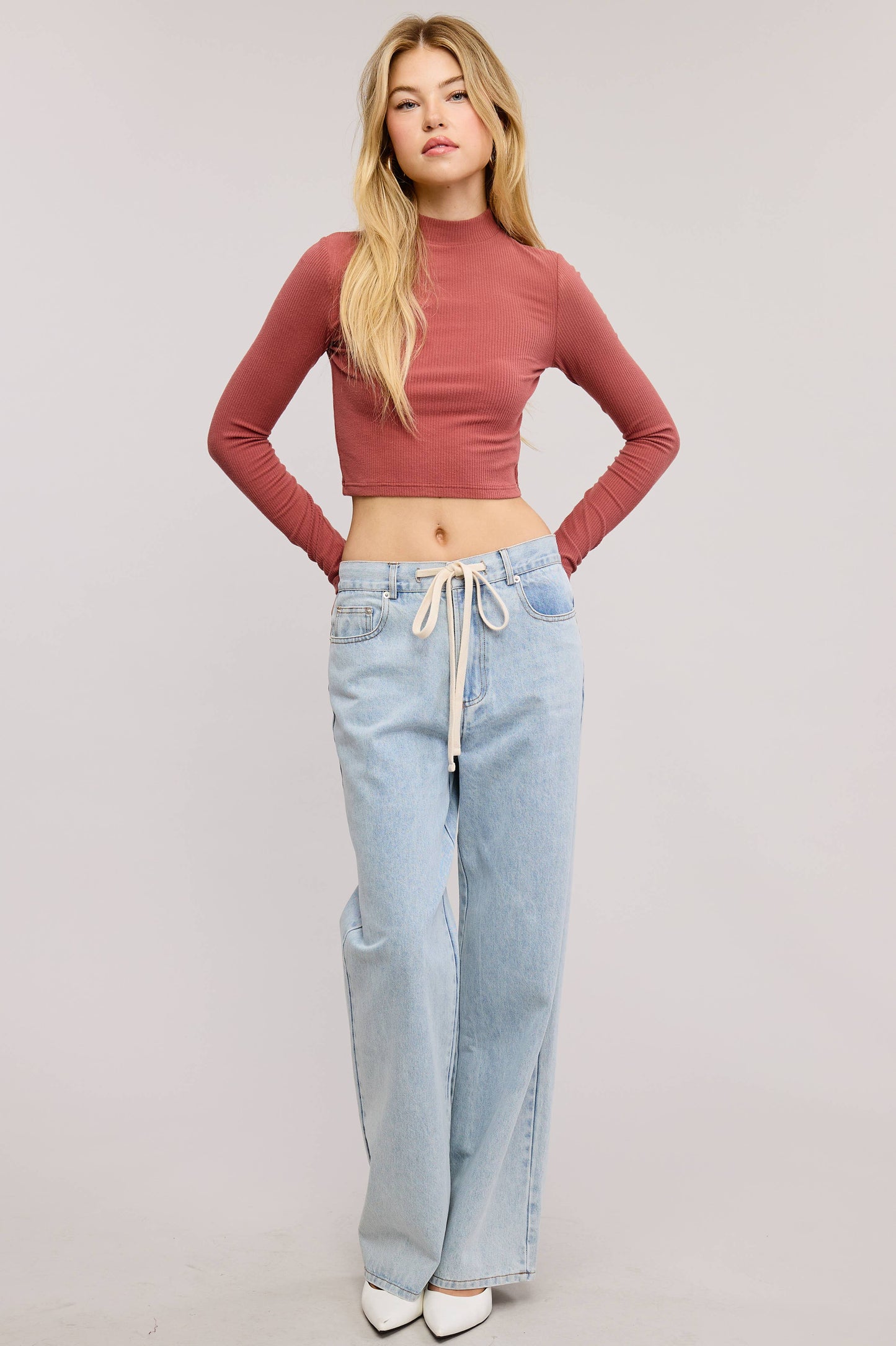 Waist String Detail Lightwash Straight Denim Pants
