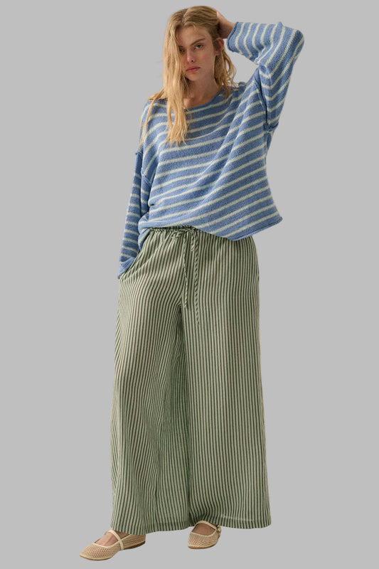 Stripe-Print Woven Wide-Leg Pants