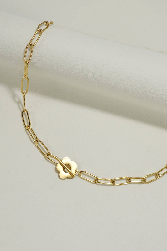 Stainless Steel Tarnish Free Flower Toggle Necklace