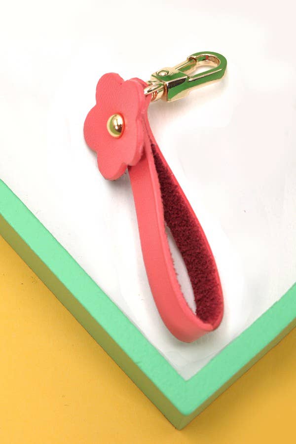 Leather Daisy Floral Keychain