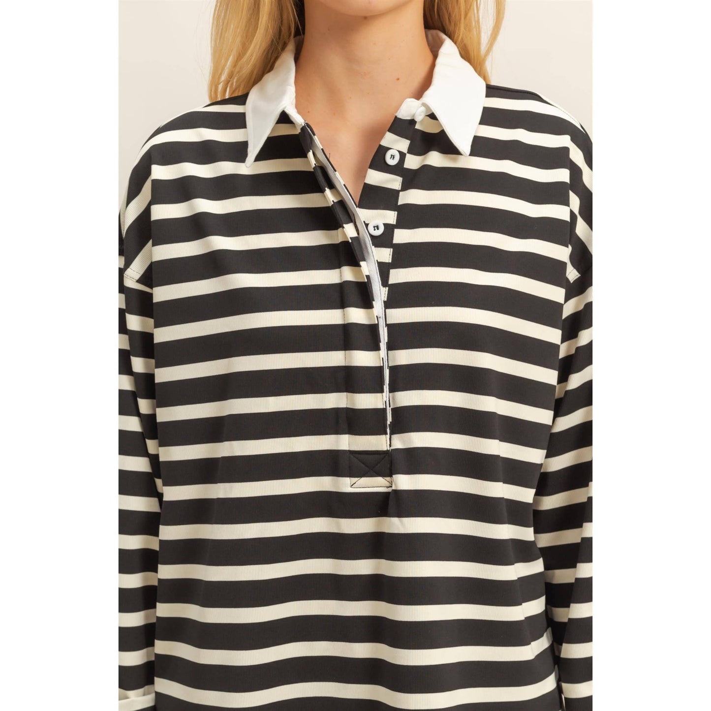 Classic Stripe Rugby Polo With Collar Shirt