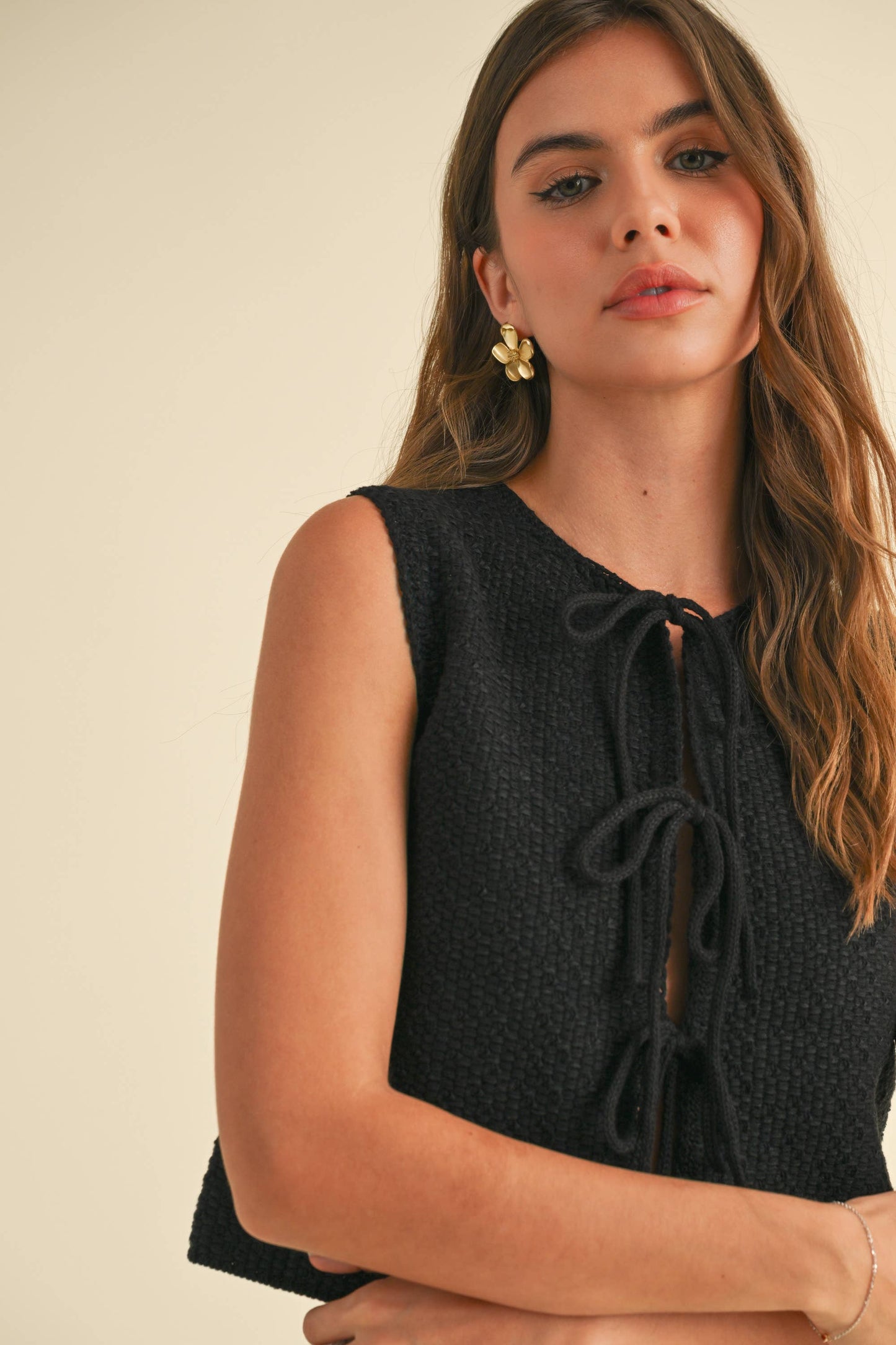 Tied & True — Knitted Front-Tie Sleeveless Top