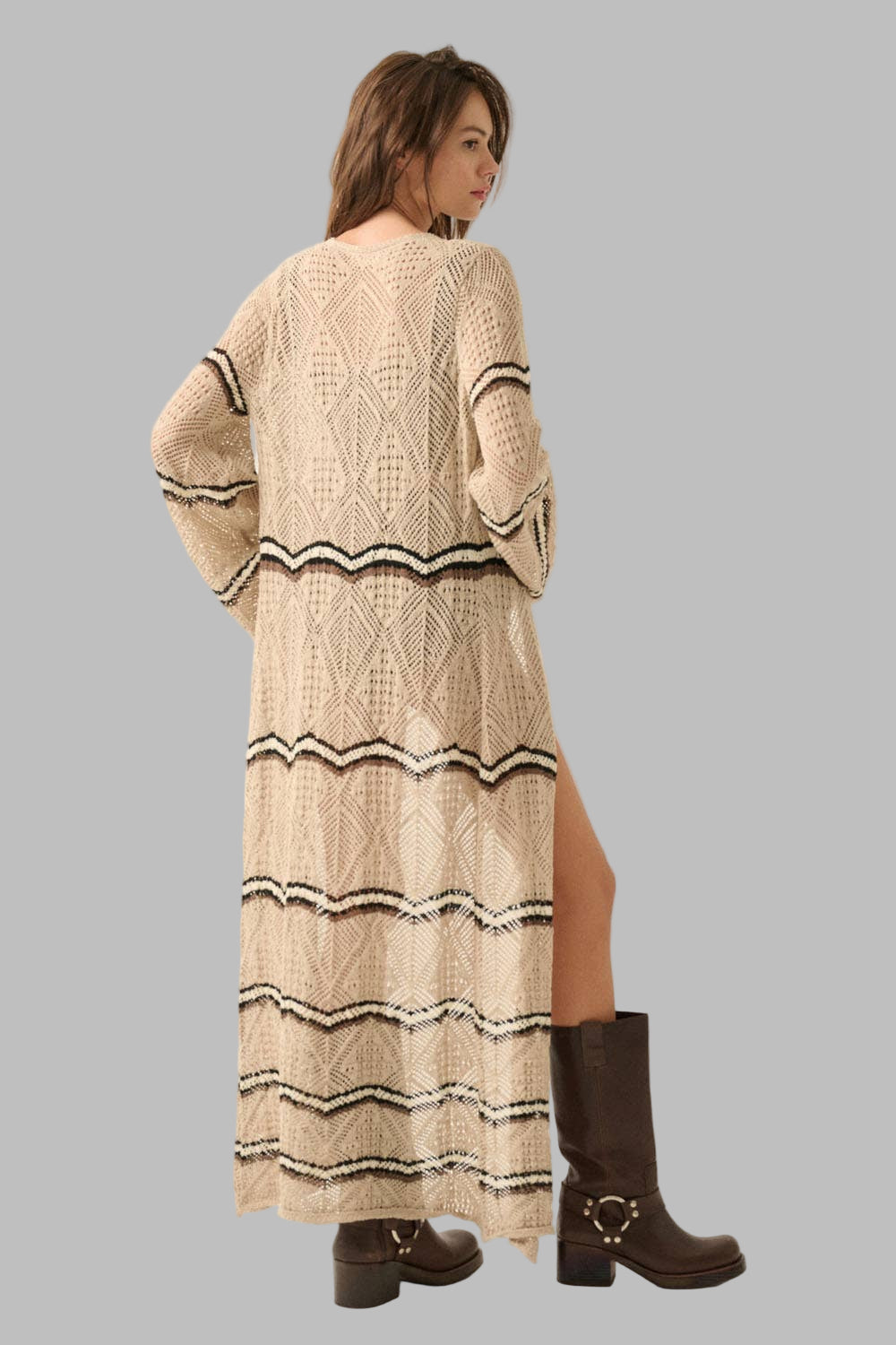 Striped Crochet Knit Duster Kimono Cardigan