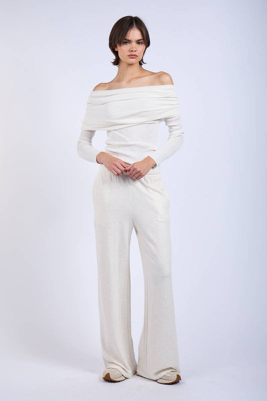 Off-shoulder Overfold Fit-in Knit Sweater Top