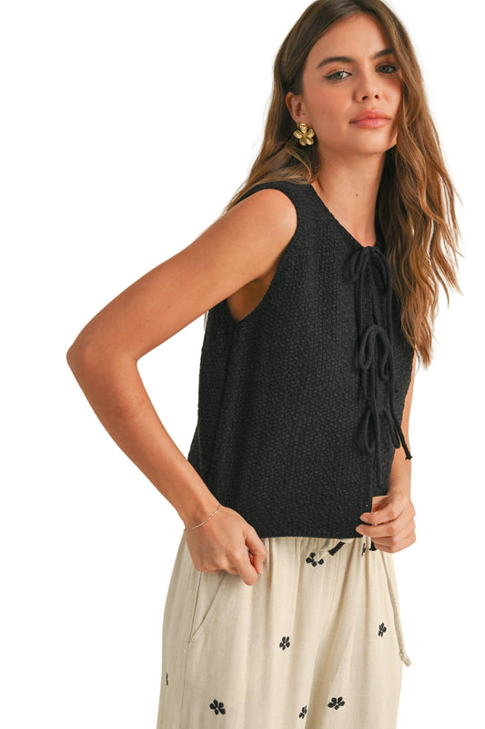 Tied & True — Knitted Front-Tie Sleeveless Top