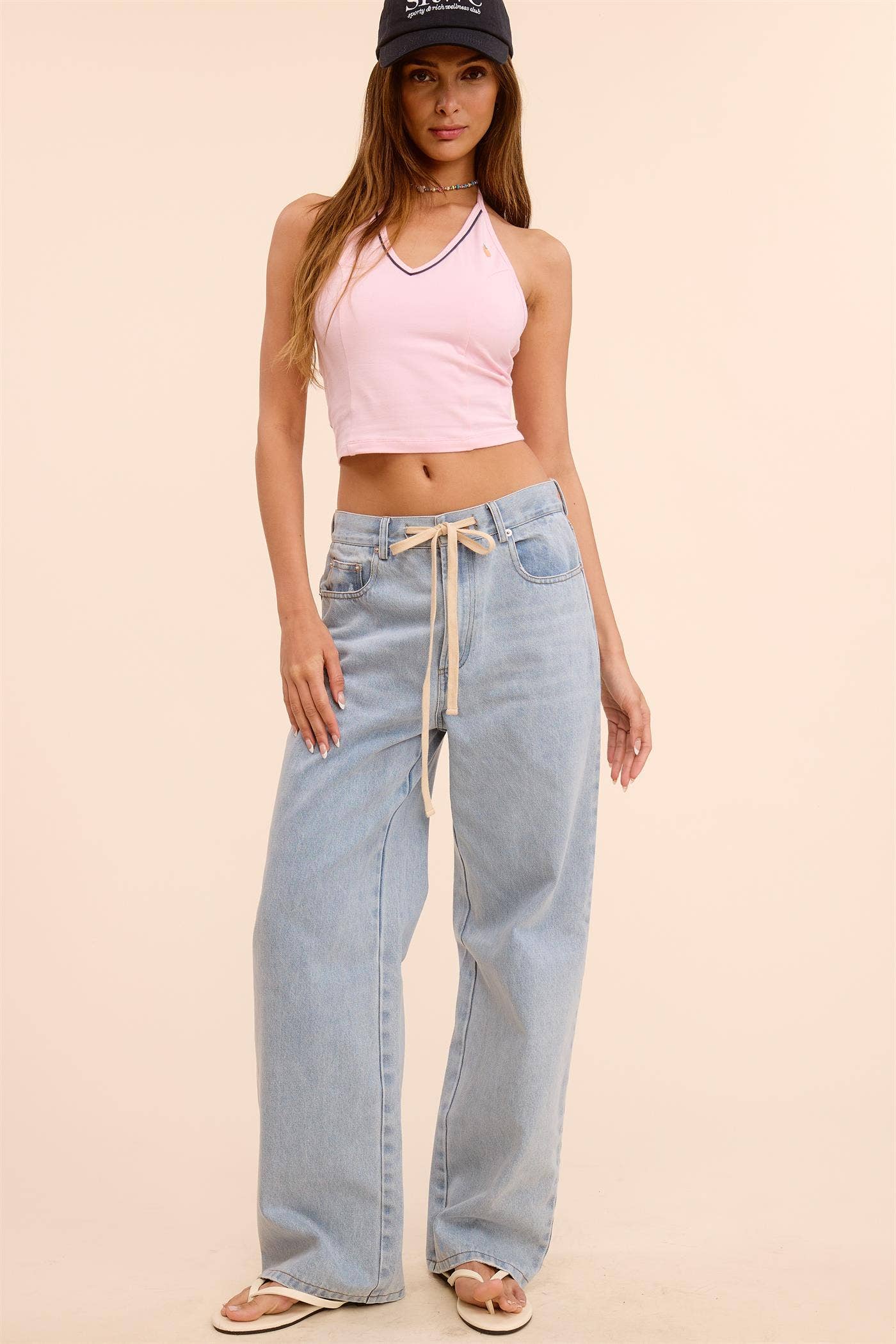 Waist String Detail Lightwash Straight Denim Pants
