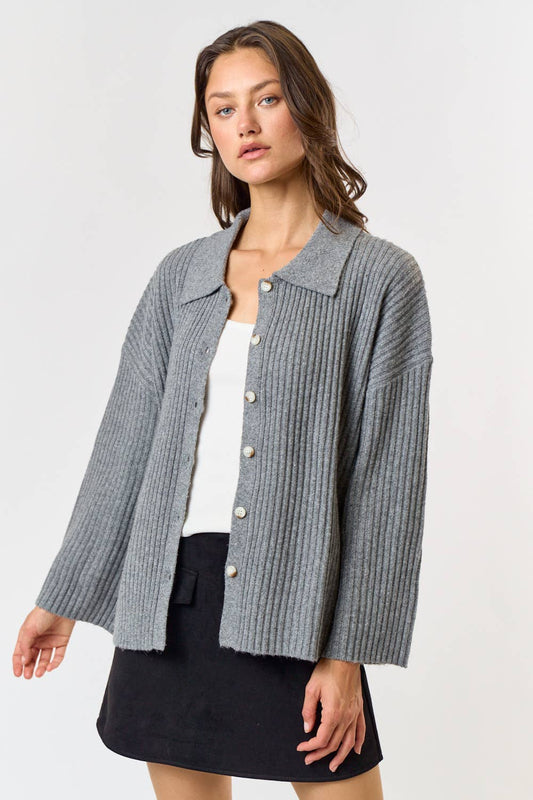 Button Down Collared Sweater Cardigan Top
