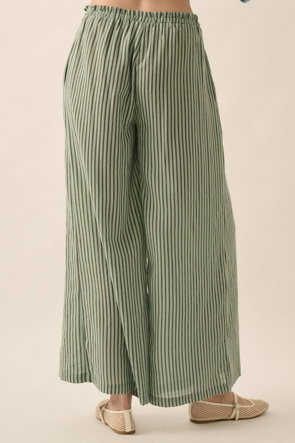 Stripe-Print Woven Wide-Leg Drawstring Pants
