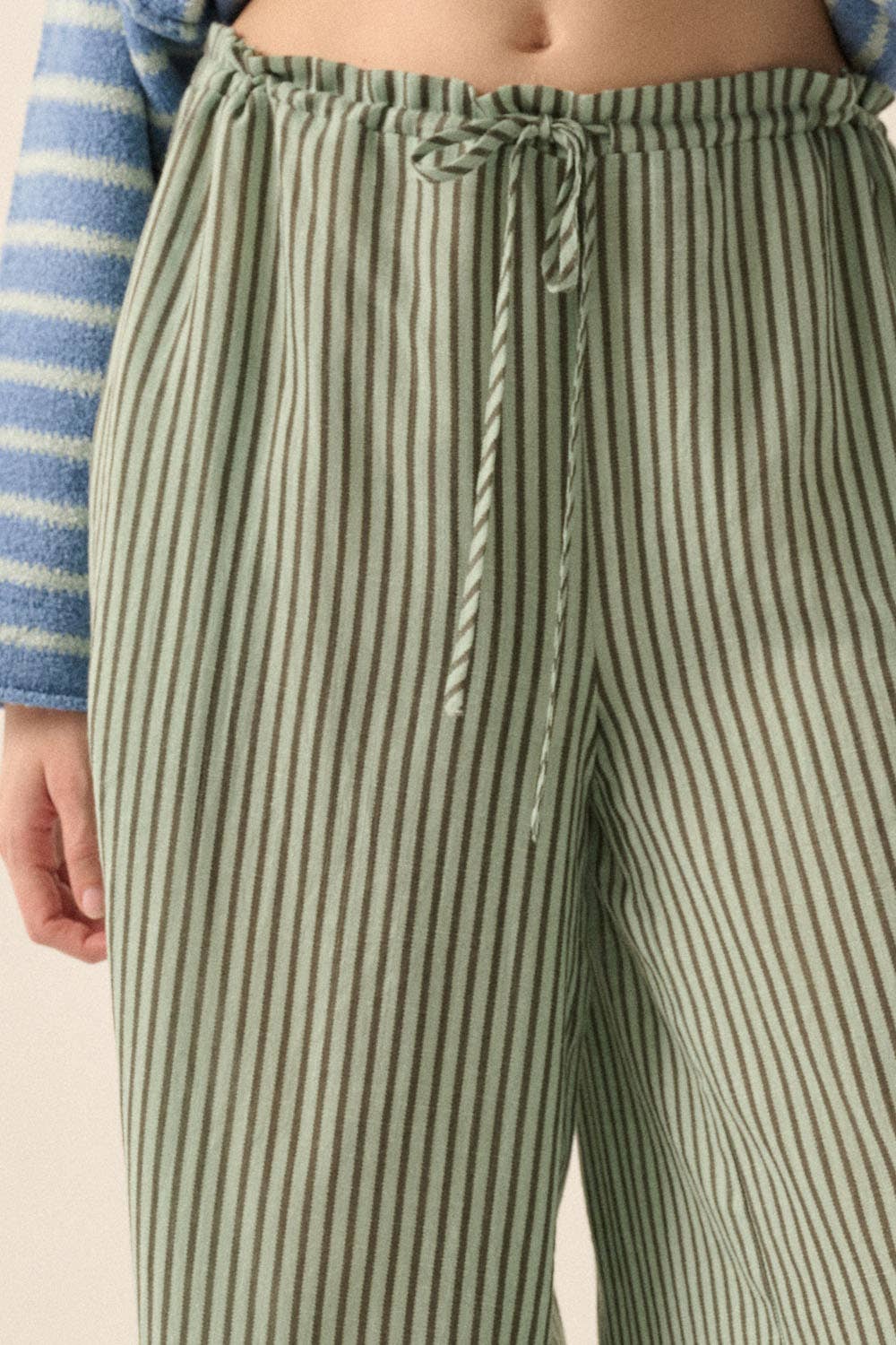 Stripe-Print Woven Wide-Leg Drawstring Pants