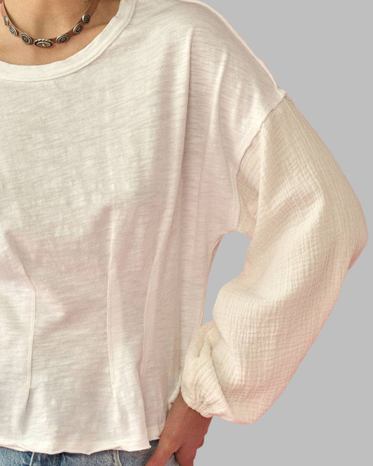 Mineral Wash Smocked Sleeve Knit Tee