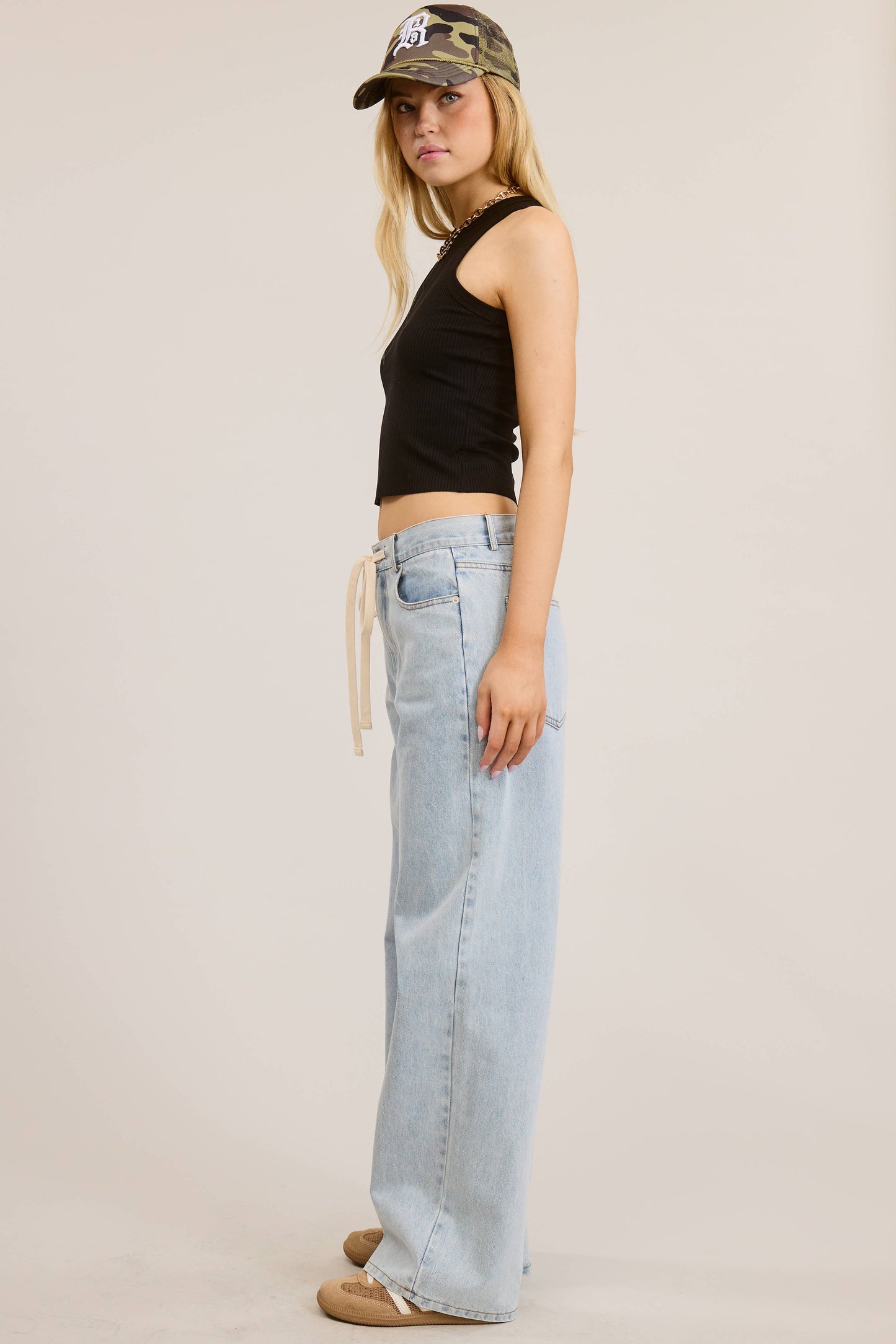Waist String Detail Lightwash Straight Denim Pants