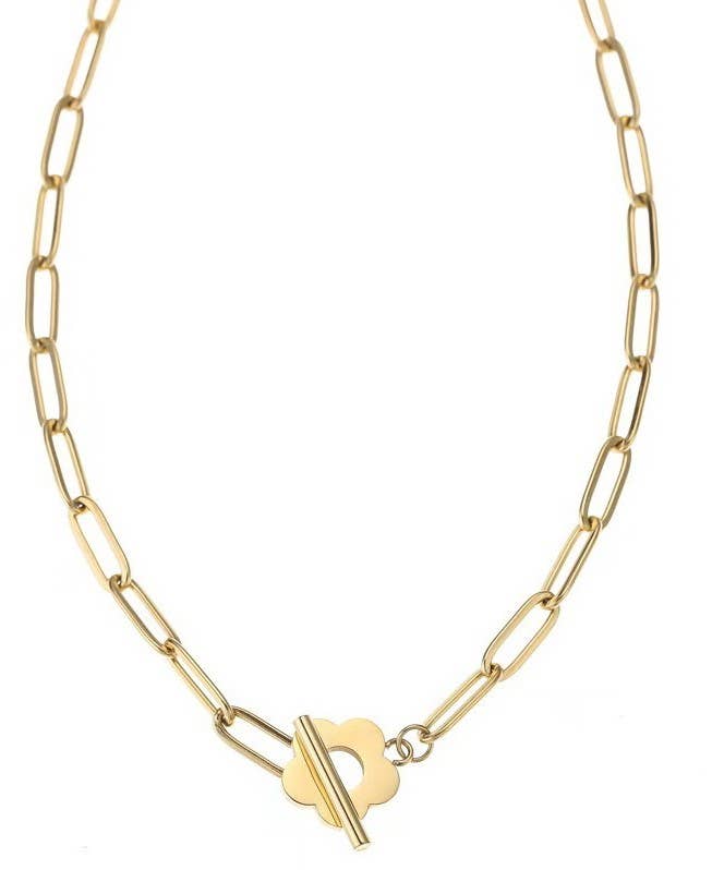 Stainless Steel Tarnish Free Flower Toggle Necklace