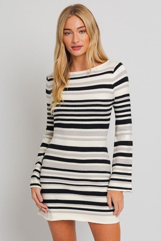 Boat Neck Bell Sleeve Sweater Dress - Sneaky Kiki’s