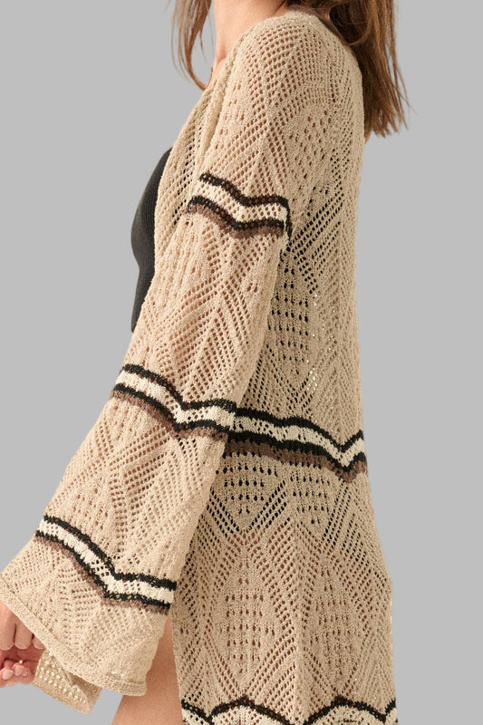Striped Crochet Knit Duster Kimono Cardigan
