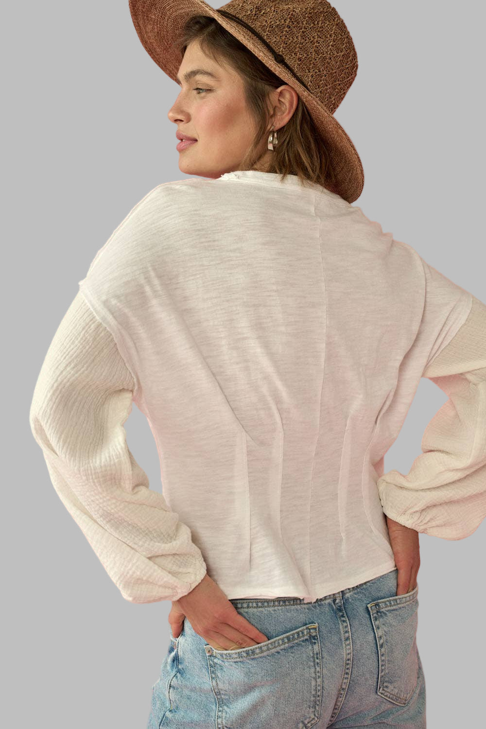 Mineral Wash Smocked Sleeve Knit Tee