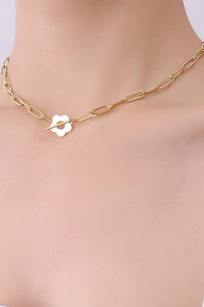Stainless Steel Tarnish Free Flower Toggle Necklace