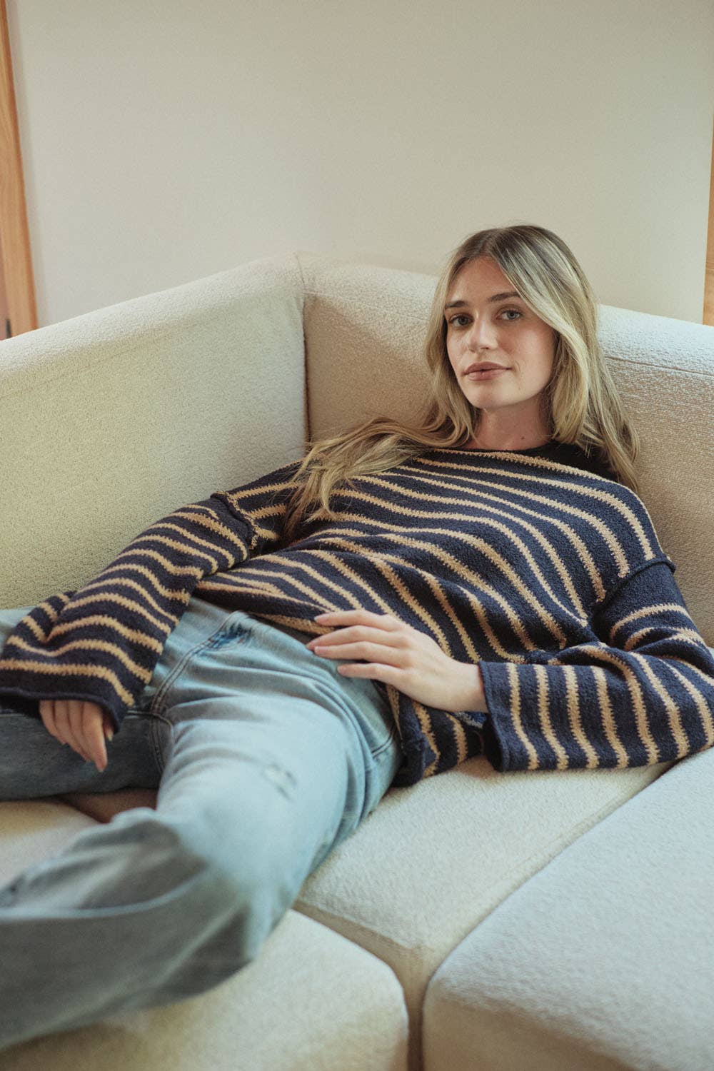 Striped Textured Knit Oversized Sweater
