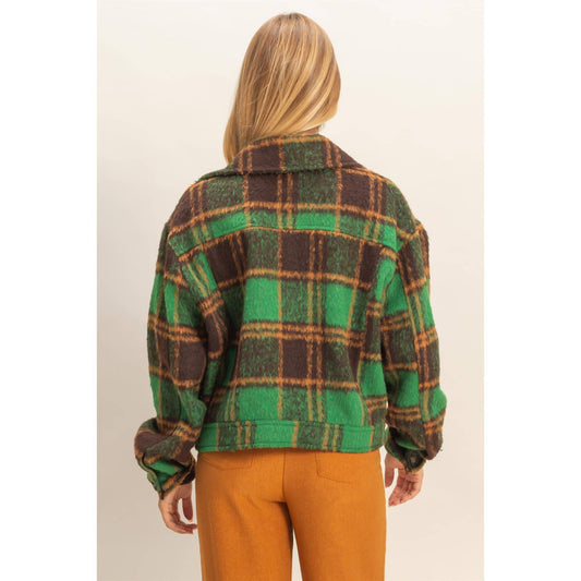 Fuzzy Mohair-Like Plaid Jacket