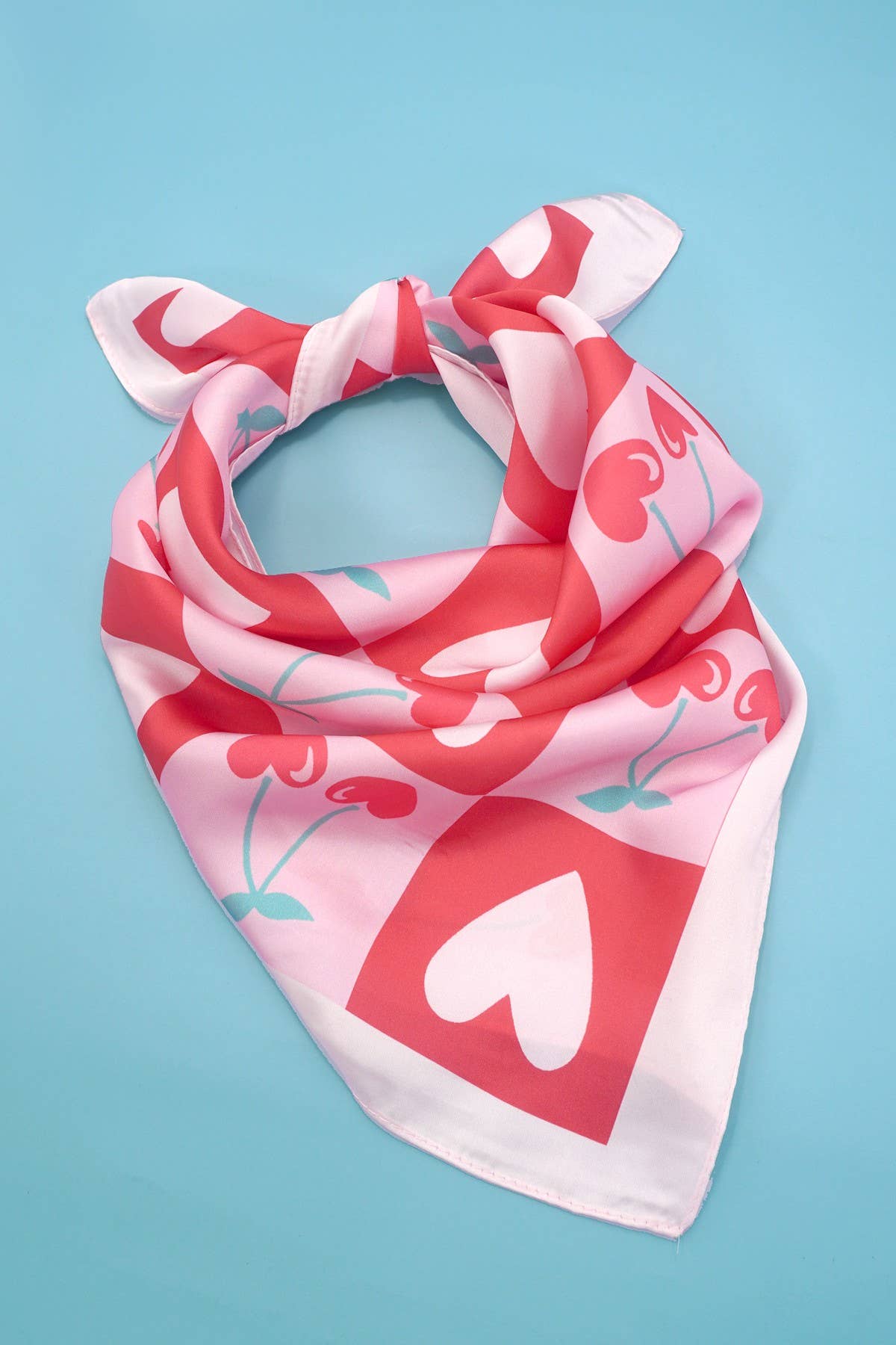 Valentine Cherry Heart Silky Feel Bandana Scarf