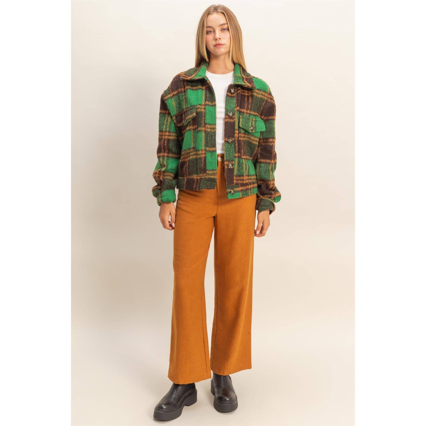 Fuzzy Mohair-Like Plaid Jacket