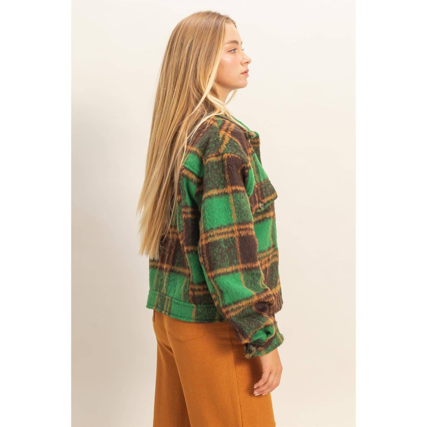 Fuzzy Mohair-Like Plaid Jacket