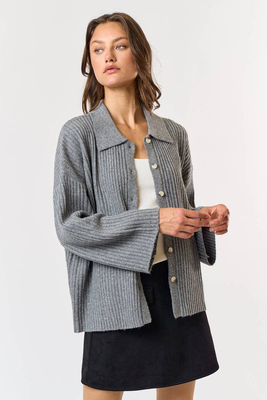 Button Down Collared Sweater Cardigan Top
