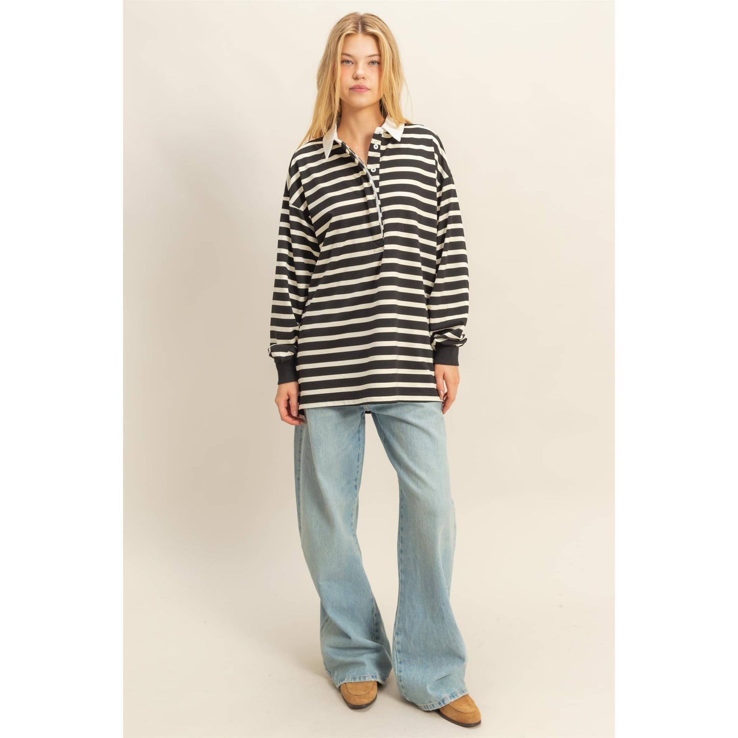 Classic Stripe Rugby Polo With Collar Shirt