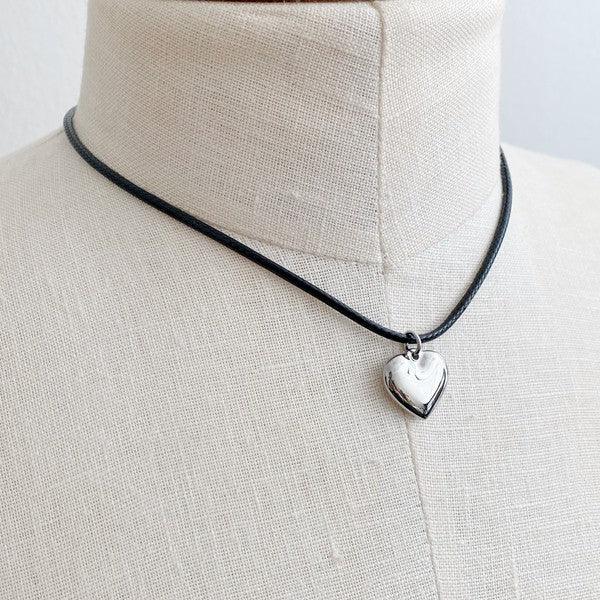 Black Cord Heart Drop Necklace - Sneaky Kiki’s