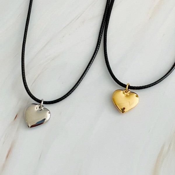 Black Cord Heart Drop Necklace - Sneaky Kiki’s