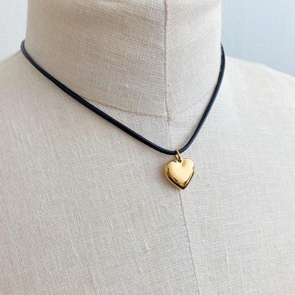 Black Cord Heart Drop Necklace - Sneaky Kiki’s