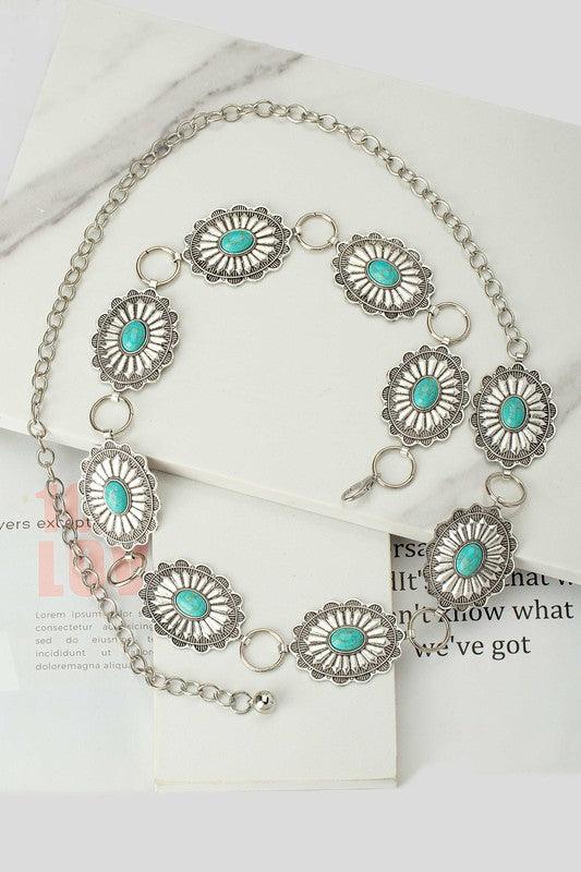 BOHO OVAL SHAPE WAIST/BELLY CHAIN WITH TURQUOISE - Sneaky Kiki’s