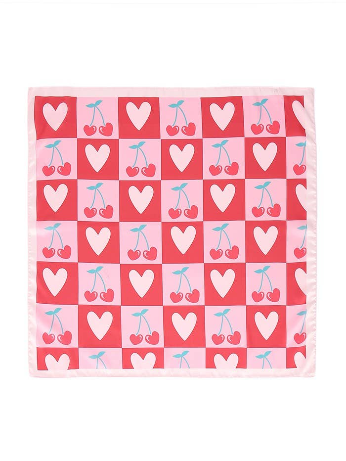 Valentine Cherry Heart Silky Feel Bandana Scarf