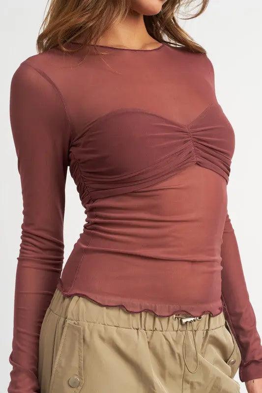 CREW NECK SHEER BUST TOP - Sneaky Kiki’s