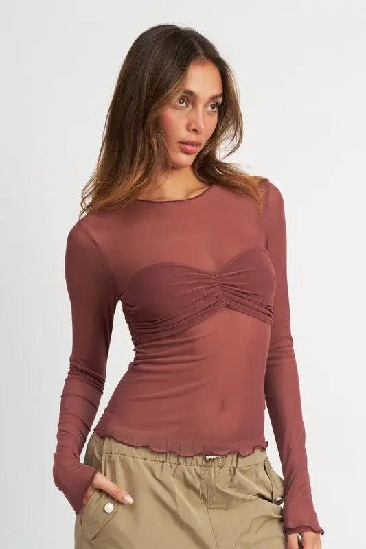 CREW NECK SHEER BUST TOP - Sneaky Kiki’s