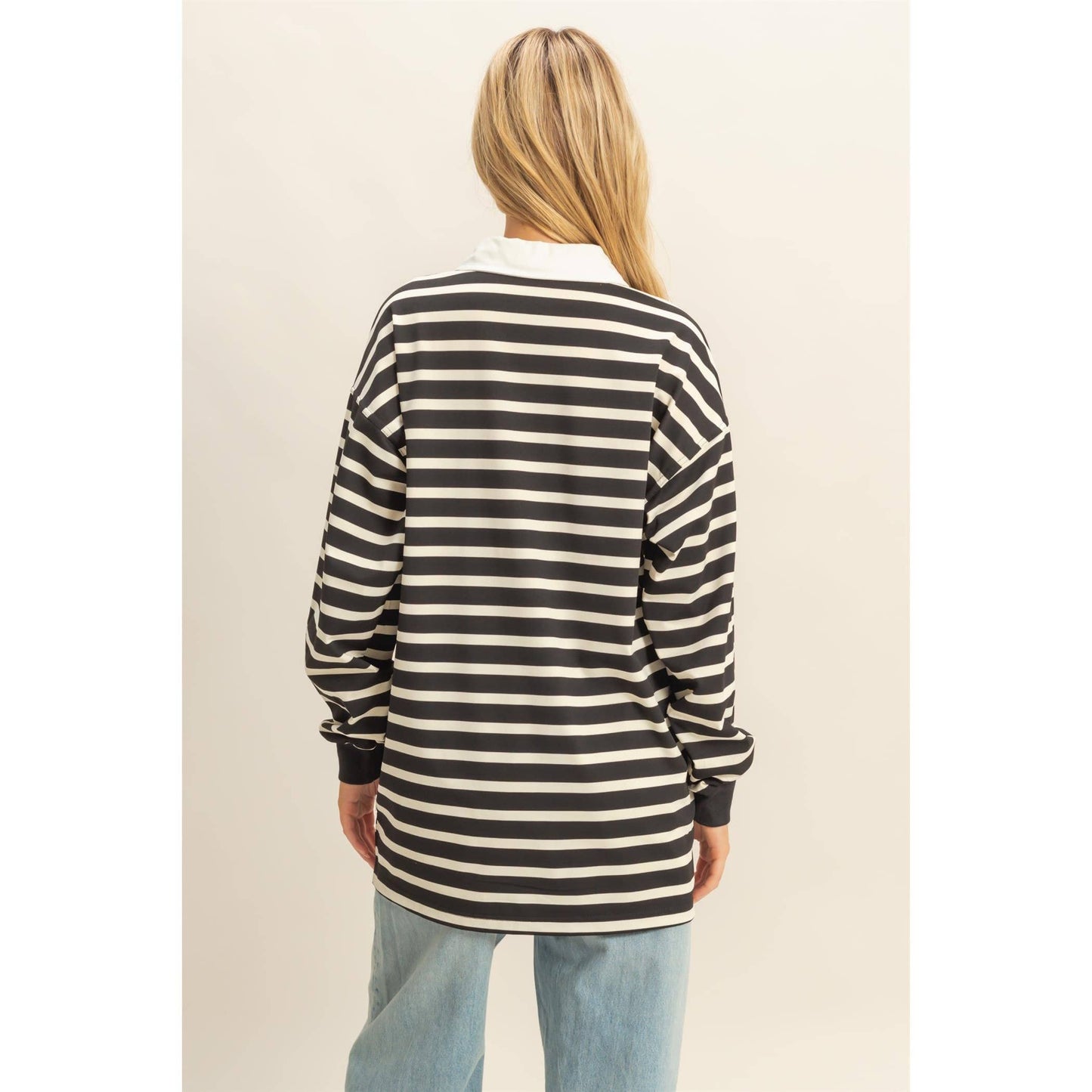 Classic Stripe Rugby Polo With Collar Shirt