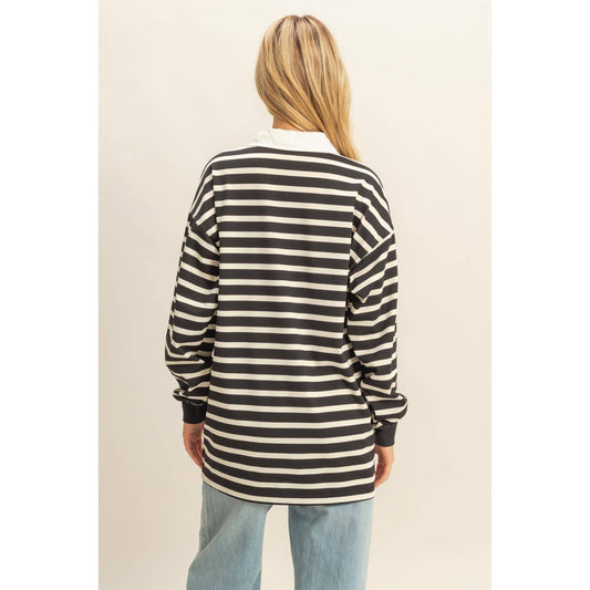 Classic Stripe Rugby Polo With Collar Shirt