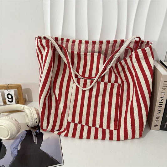 Striped Trending Double Pocket Tote Bag