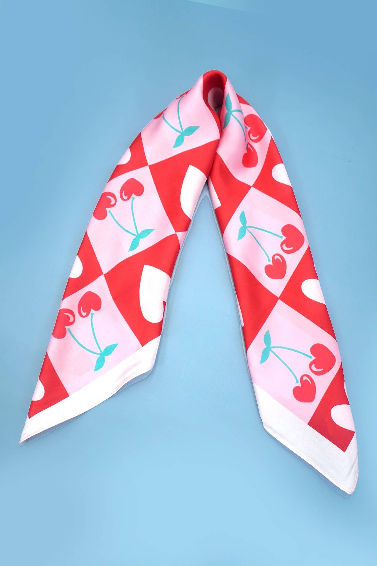 Valentine Cherry Heart Silky Feel Bandana Scarf