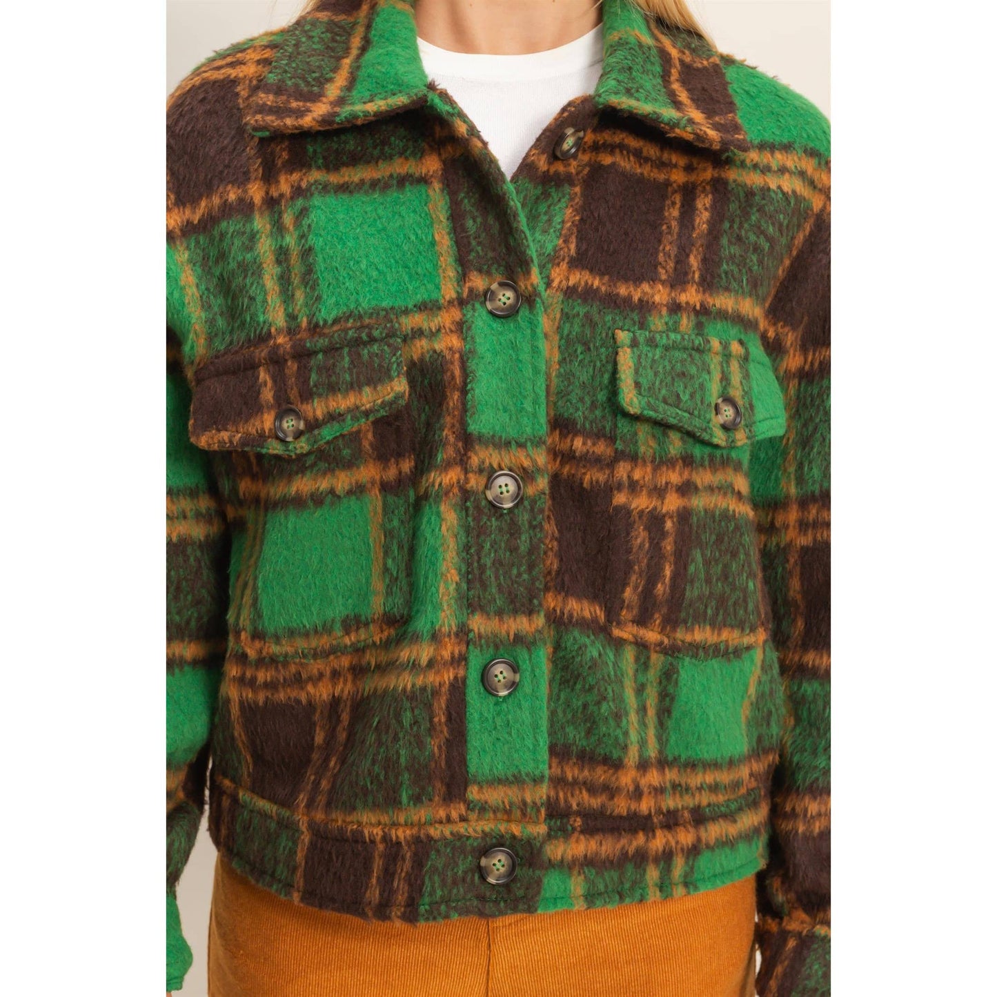 Fuzzy Mohair-Like Plaid Jacket