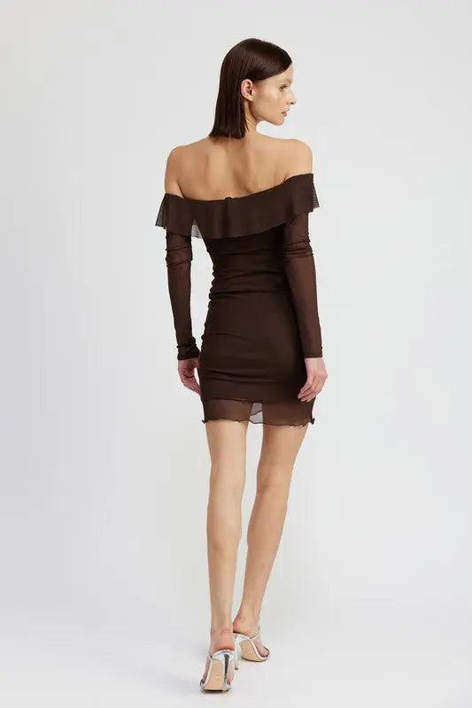 OFF SHOULDER MINI DRESS WITH RUFFLE DETAIL - Sneaky Kiki’s